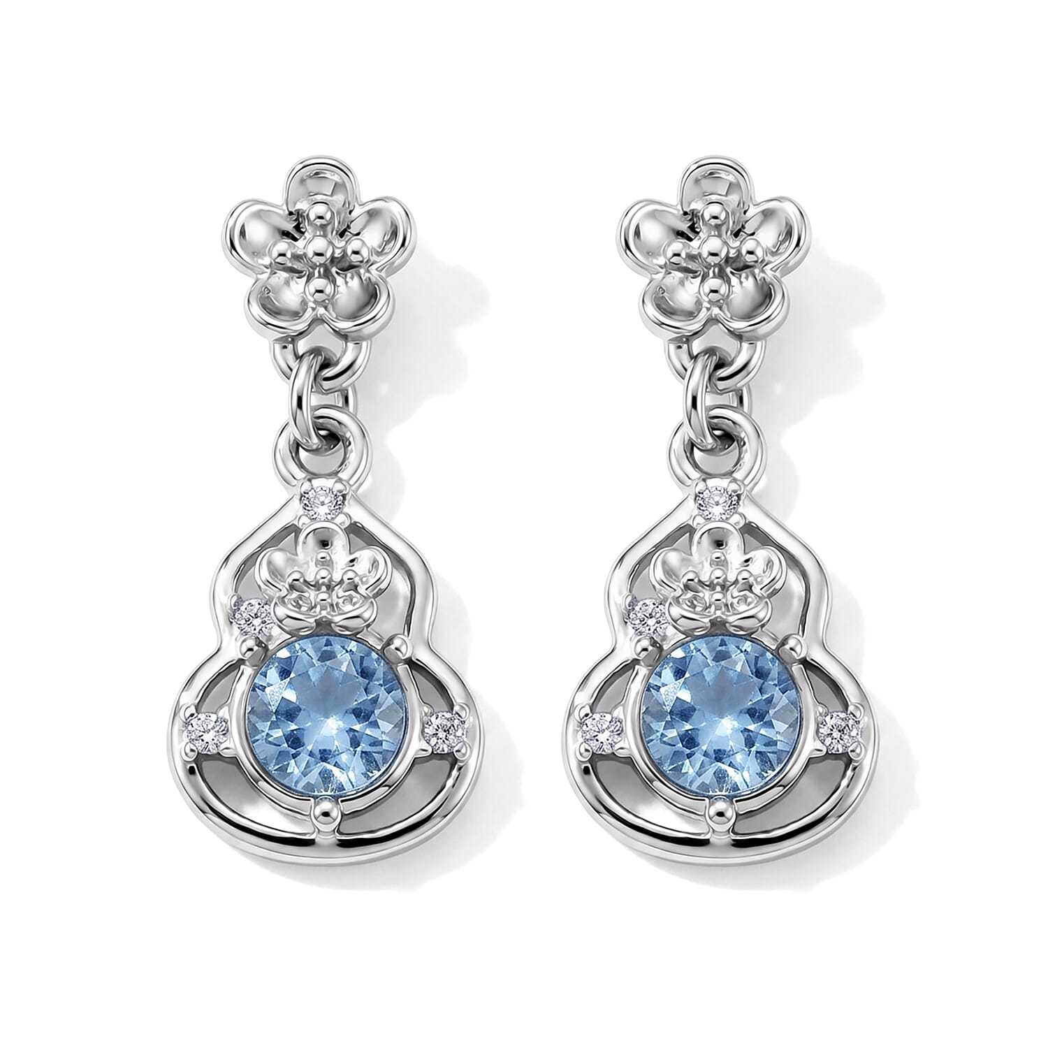 Aquamarine 2.00 ctw Earrings in Silvertone with Sterling Silver Pin
