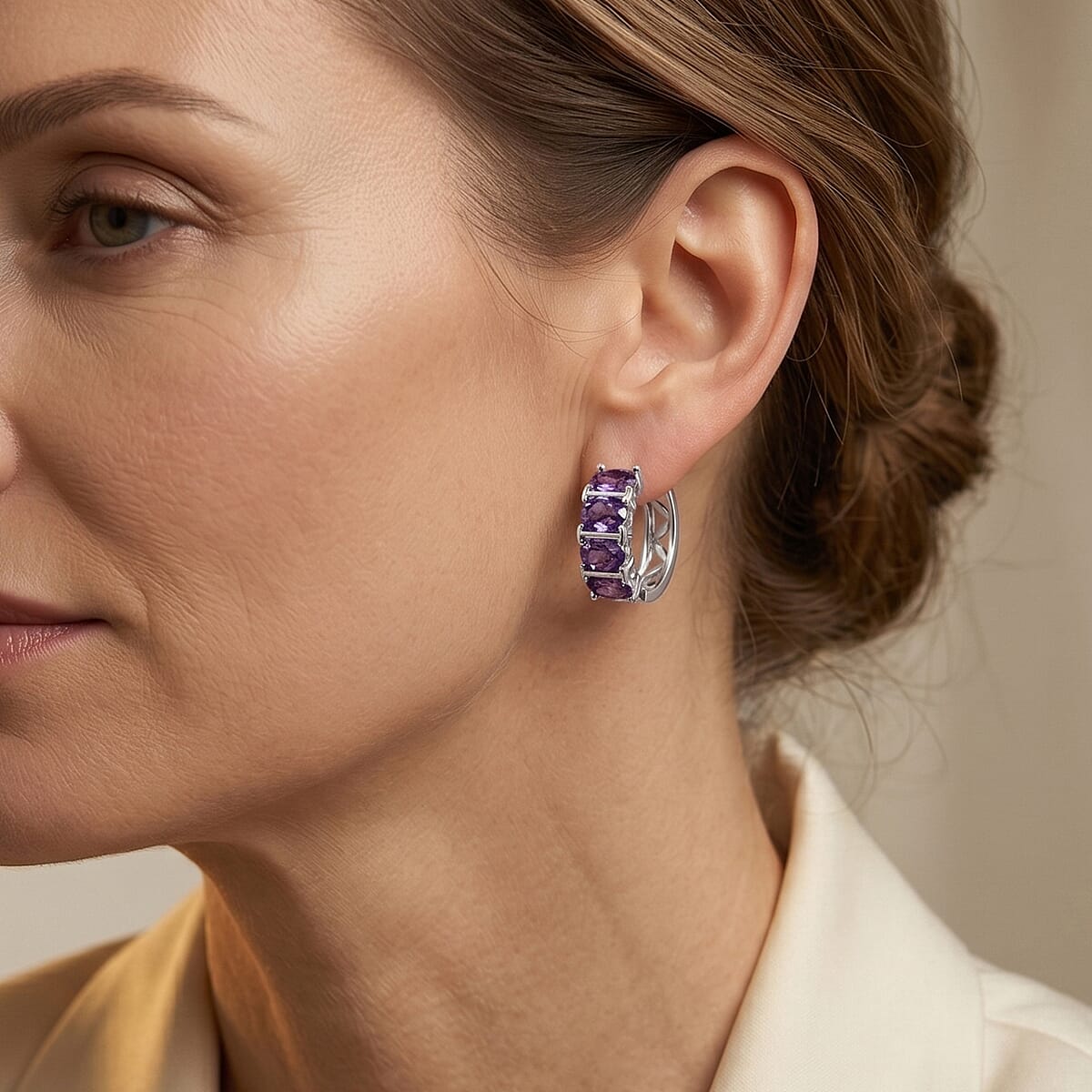 Amethyst 5.01 ctw Earrings in Silvertone image number 1