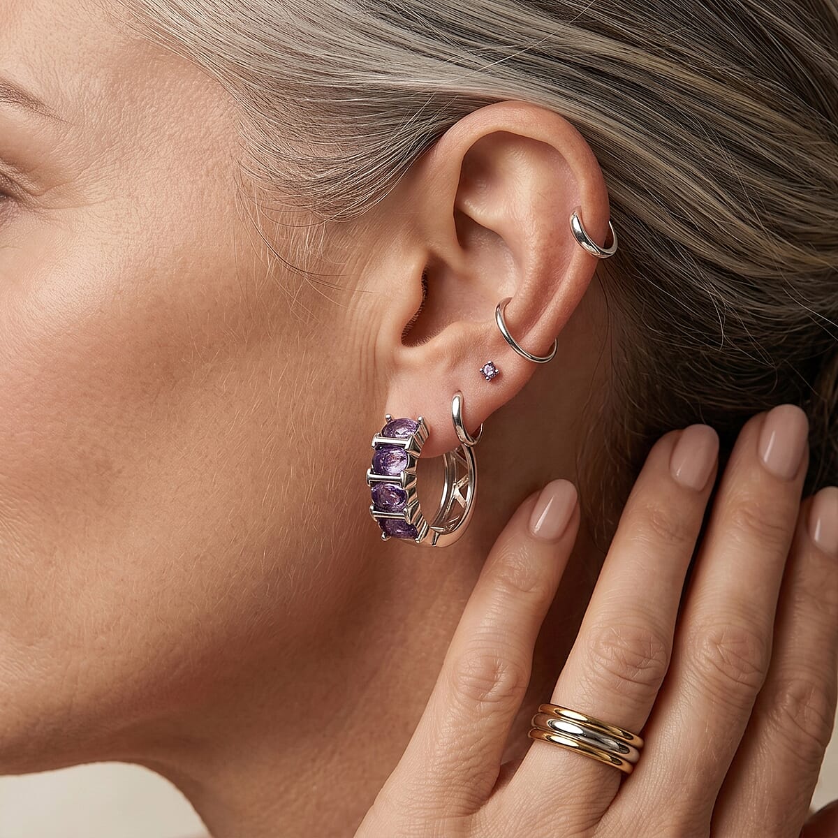 Amethyst 5.01 ctw Earrings in Silvertone image number 2