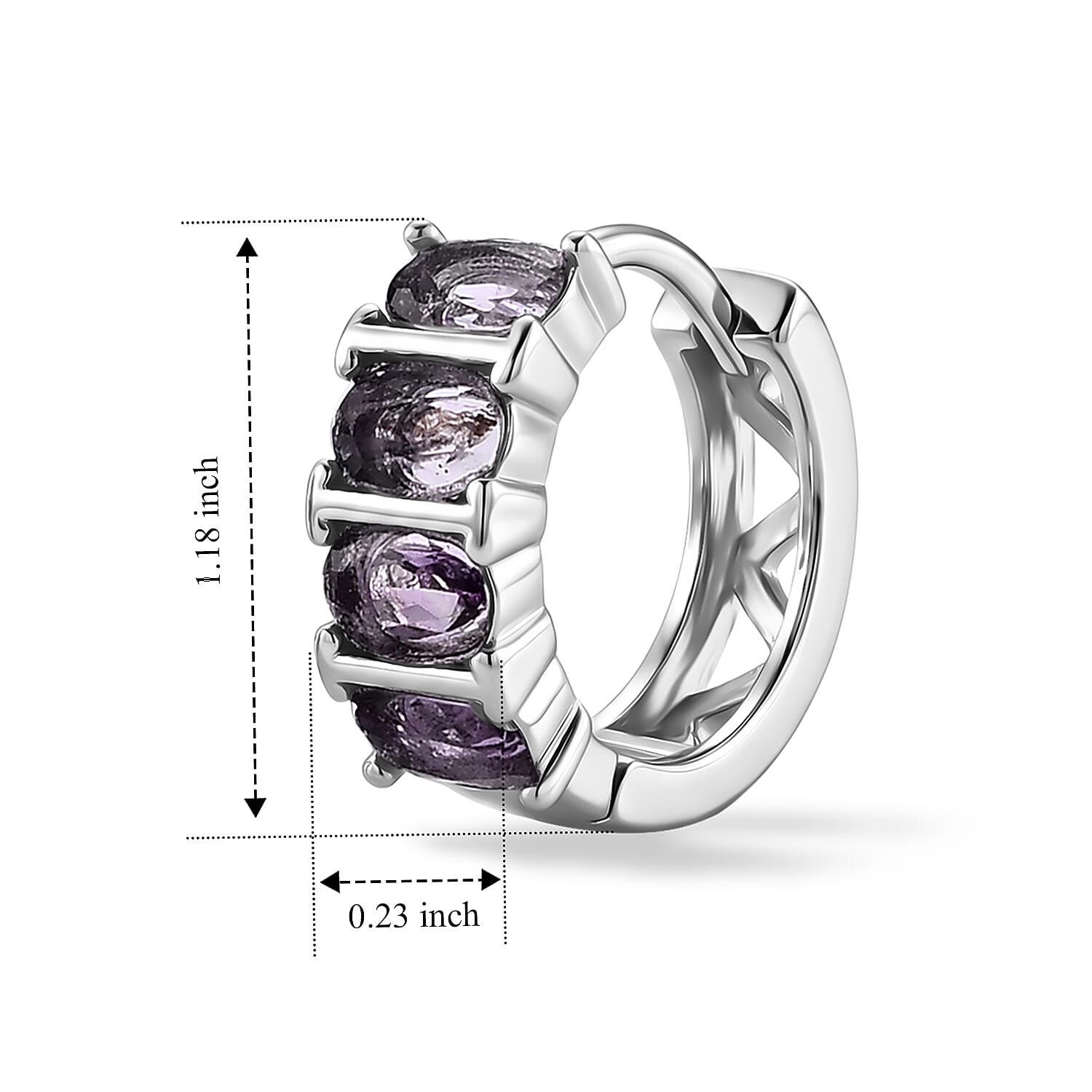 Amethyst and Simulated Diamond 5.01 ctw Hoop Earrings in Silvertone