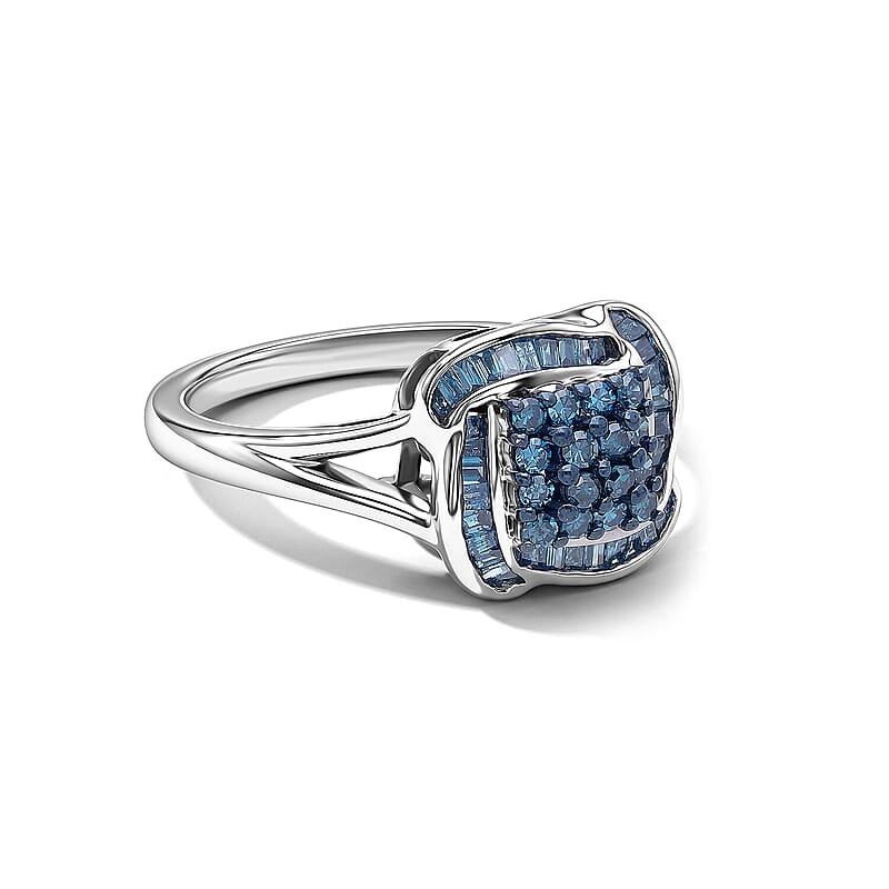 D'Joy Blue Diamond 0.50 ctw Ring in Rhodium Over Sterling Silver (Size 6.0)