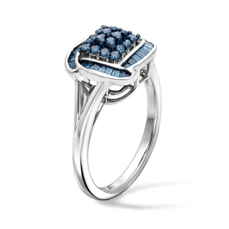 D'Joy Blue Diamond 0.50 ctw Ring in Rhodium Over Sterling Silver (Size 6.0)