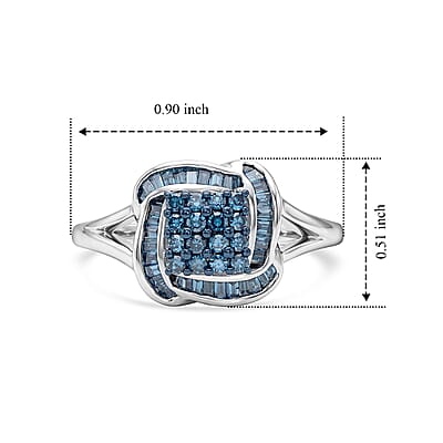 D'Joy Blue Diamond 0.50 ctw Ring in Rhodium Over Sterling Silver (Size 6.0)
