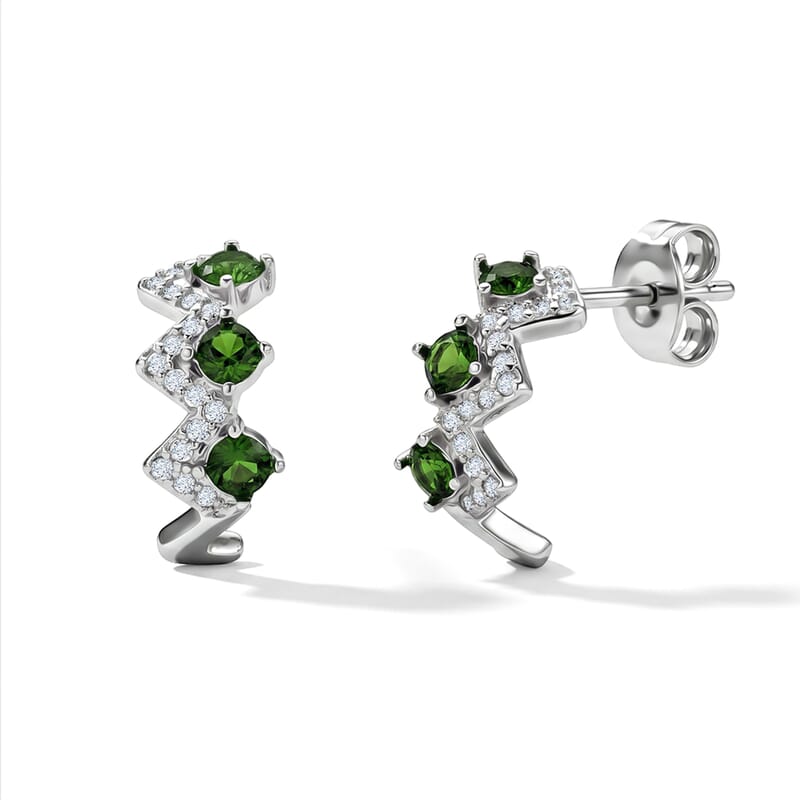 Chrome Diopside and Simulated Diamond 3.00 ctw Earrings in Silvertone