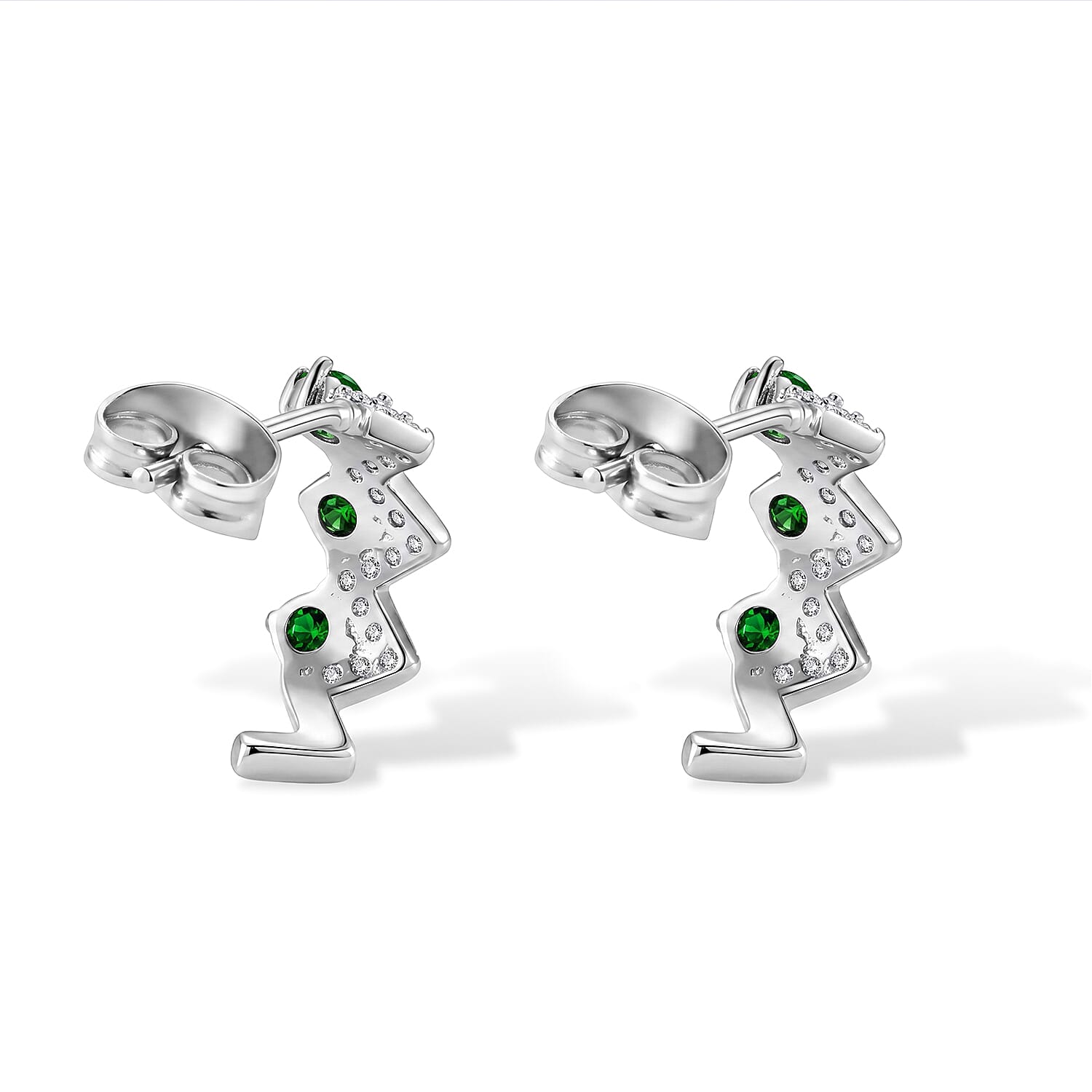 Chrome Diopside and Simulated Diamond 3.00 ctw Earrings in Silvertone
