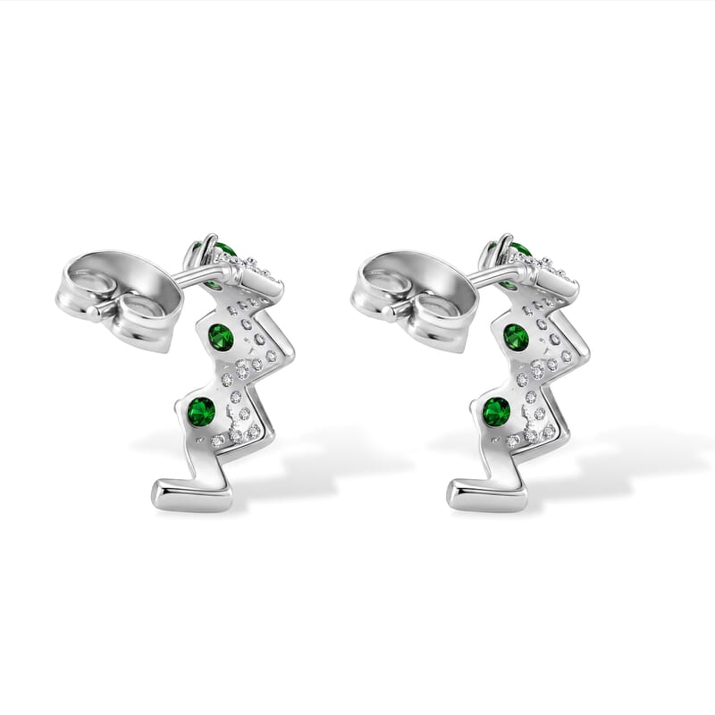 Chrome Diopside and Simulated Diamond 3.00 ctw Earrings in Silvertone
