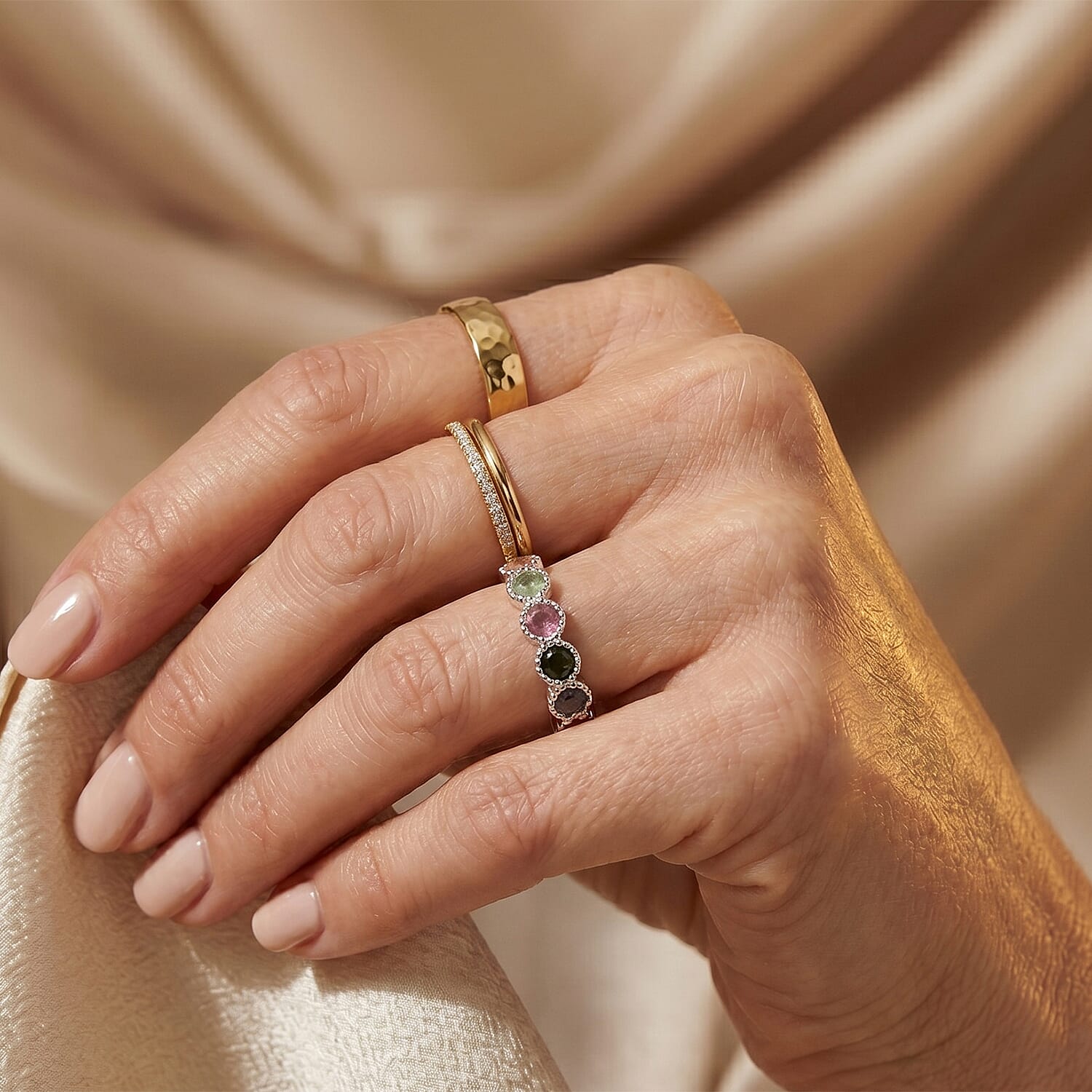Multi Tourmaline 4.00 ctw Ring in Silvertone (Adjustable)