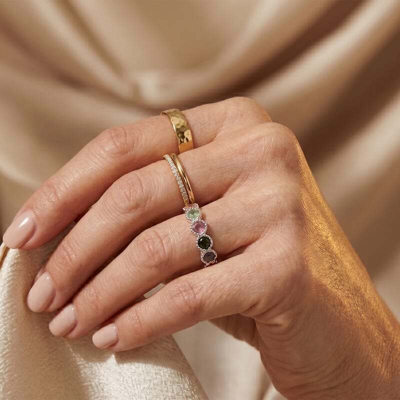 Multi Tourmaline 4.00 ctw Ring in Silvertone (Adjustable)