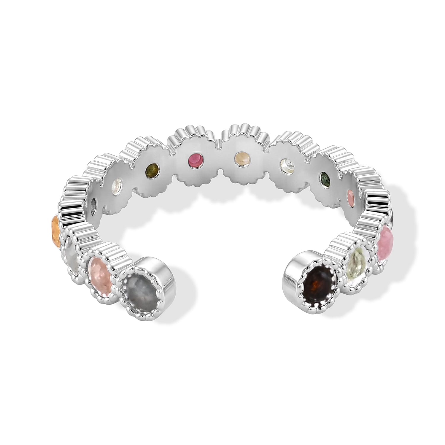Multi Tourmaline 4.00 ctw Ring in Silvertone (Adjustable)