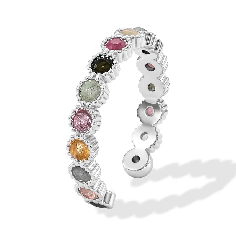 Multi Tourmaline 4.00 ctw Ring in Silvertone (Adjustable)