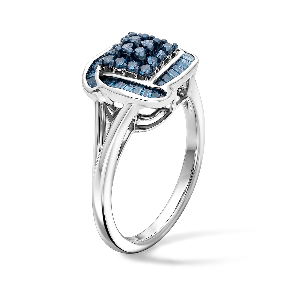 D'Joy Blue Diamond 0.50 ctw Ring in Rhodium Over Sterling Silver (Size 7.0) image number 3