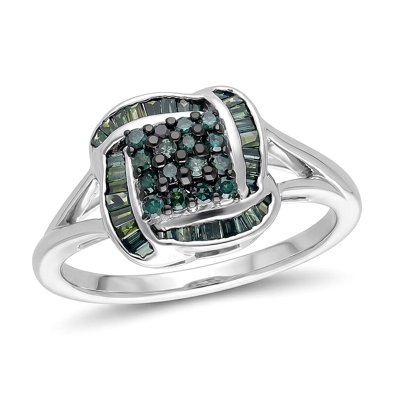 D'Joy Green Diamond 0.50 ctw Ring in Rhodium Over Sterling Silver (Size 6.0)