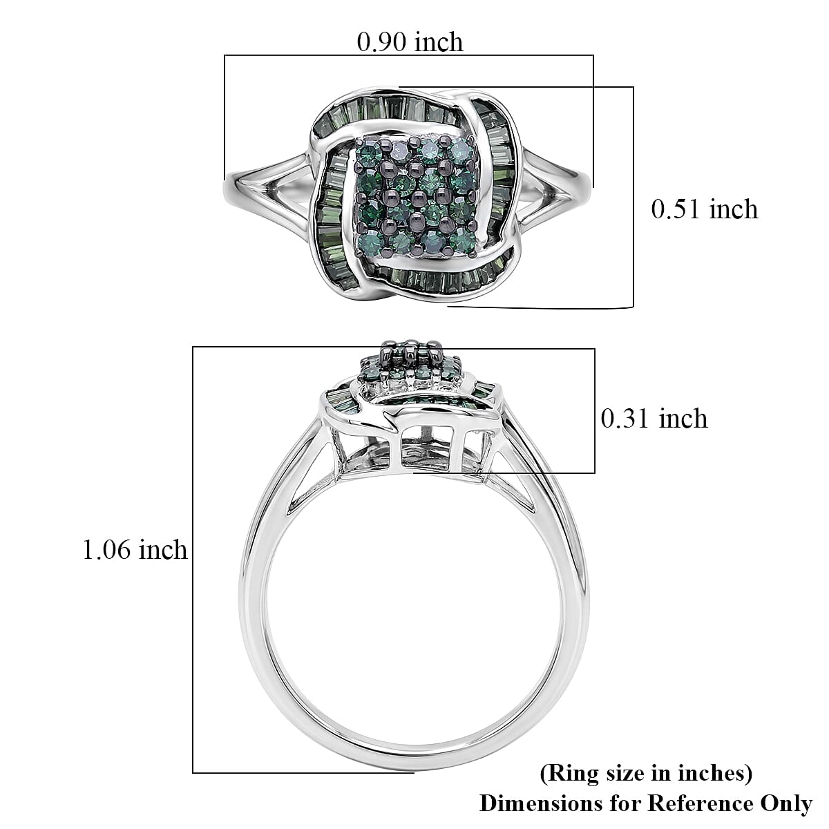 D'Joy Green Diamond 0.50 ctw Ring in Rhodium Over Sterling Silver (Size 6.0)