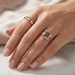 D'Joy Natural Champagne Diamond 0.50 ctw Ring in 18K Vermeil Rose Gold Over Sterling Silver (Size 8.0)