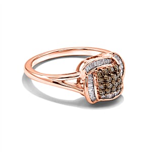 D'Joy Natural Champagne Diamond 0.50 ctw Ring in 18K Vermeil Rose Gold Over Sterling Silver (Size 9.0)