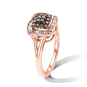 D'Joy Natural Champagne Diamond 0.50 ctw Ring in 18K Vermeil Rose Gold Over Sterling Silver (Size 10.0)