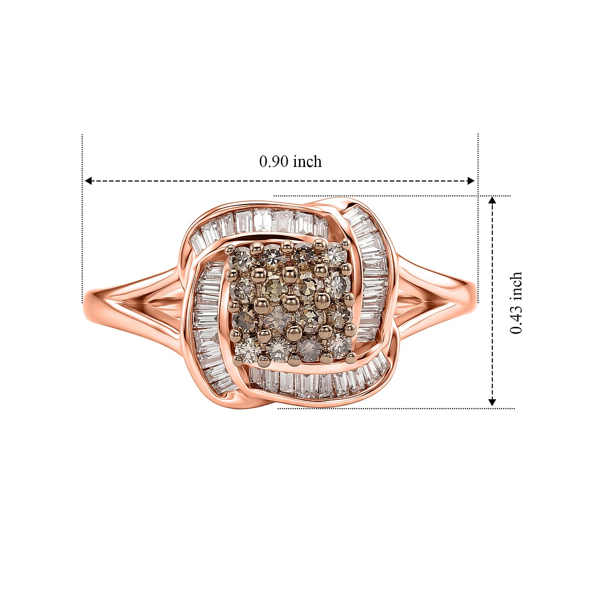 D'Joy Natural Champagne Diamond 0.50 ctw Ring in 18K Vermeil Rose Gold Over Sterling Silver (Size 10.0) image number 5
