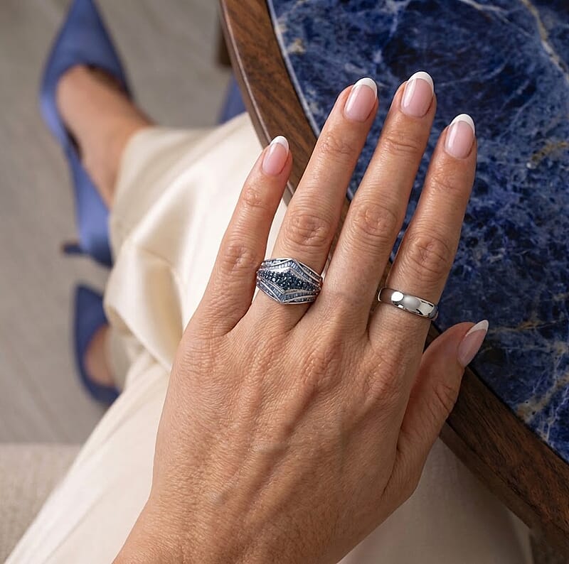 D'Joy Blue Diamond 1.00 ctw Ring in Rhodium Over Sterling Silver (Size 7.0)