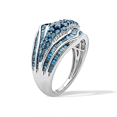 D'Joy Blue Diamond 1.00 ctw Ring in Rhodium Over Sterling Silver (Size 7.0)
