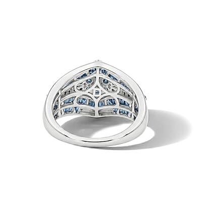 D'Joy Blue Diamond 1.00 ctw Ring in Rhodium Over Sterling Silver (Size 7.0)