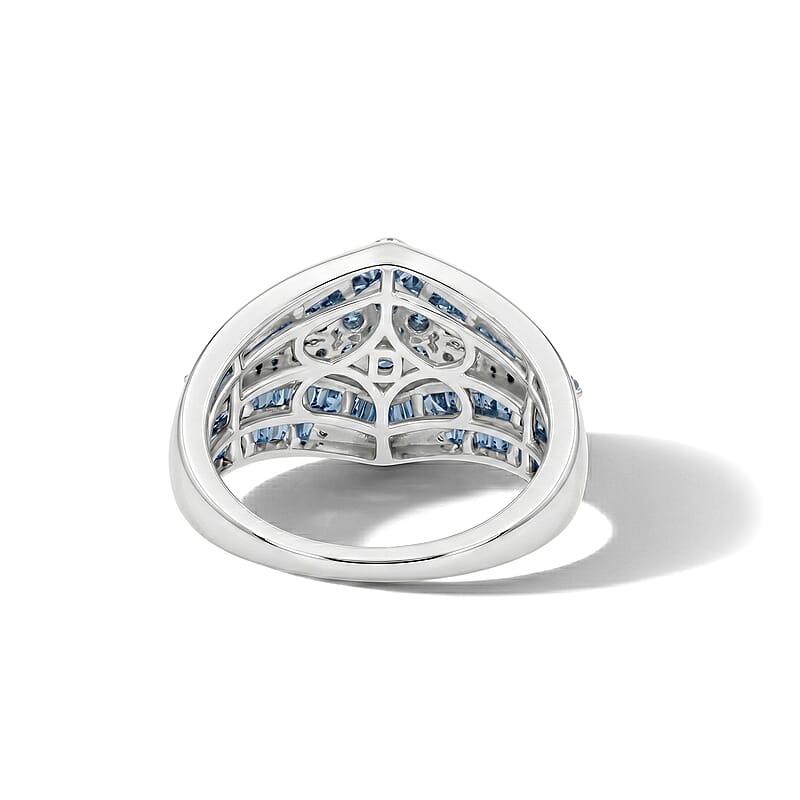 D'Joy Blue Diamond 1.00 ctw Ring in Rhodium Over Sterling Silver (Size 7.0)