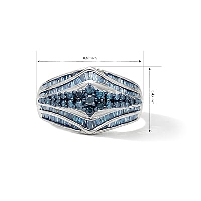 D'Joy Blue Diamond 1.00 ctw Ring in Rhodium Over Sterling Silver (Size 7.0)