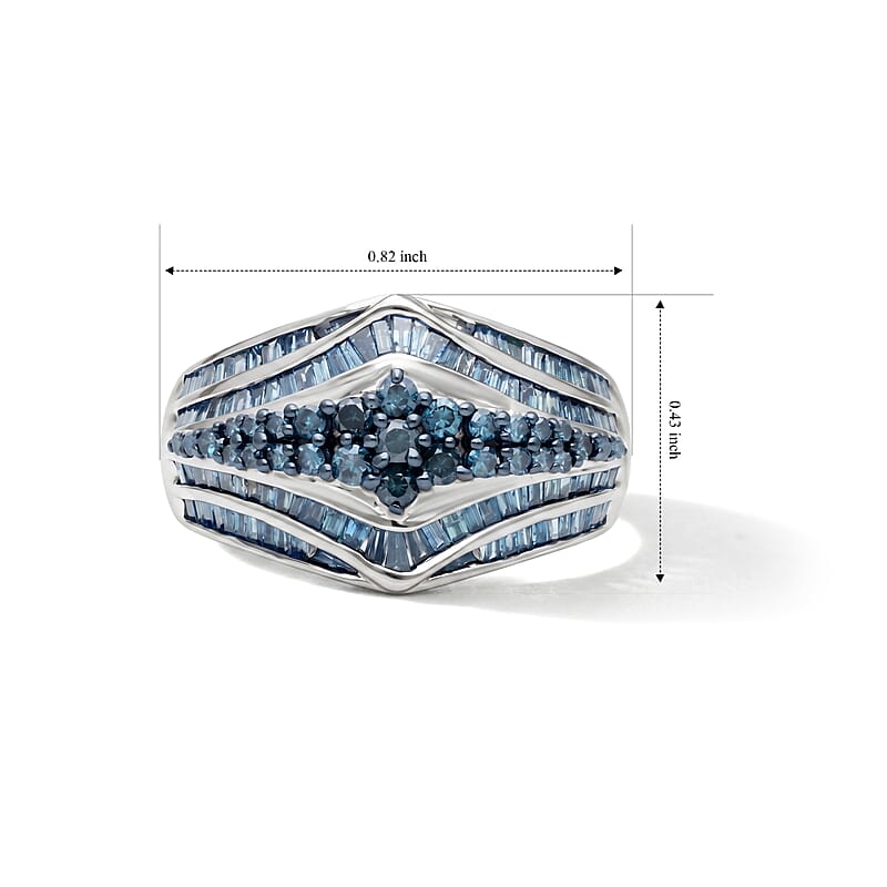 D'Joy Blue Diamond 1.00 ctw Ring in Rhodium Over Sterling Silver (Size 7.0)