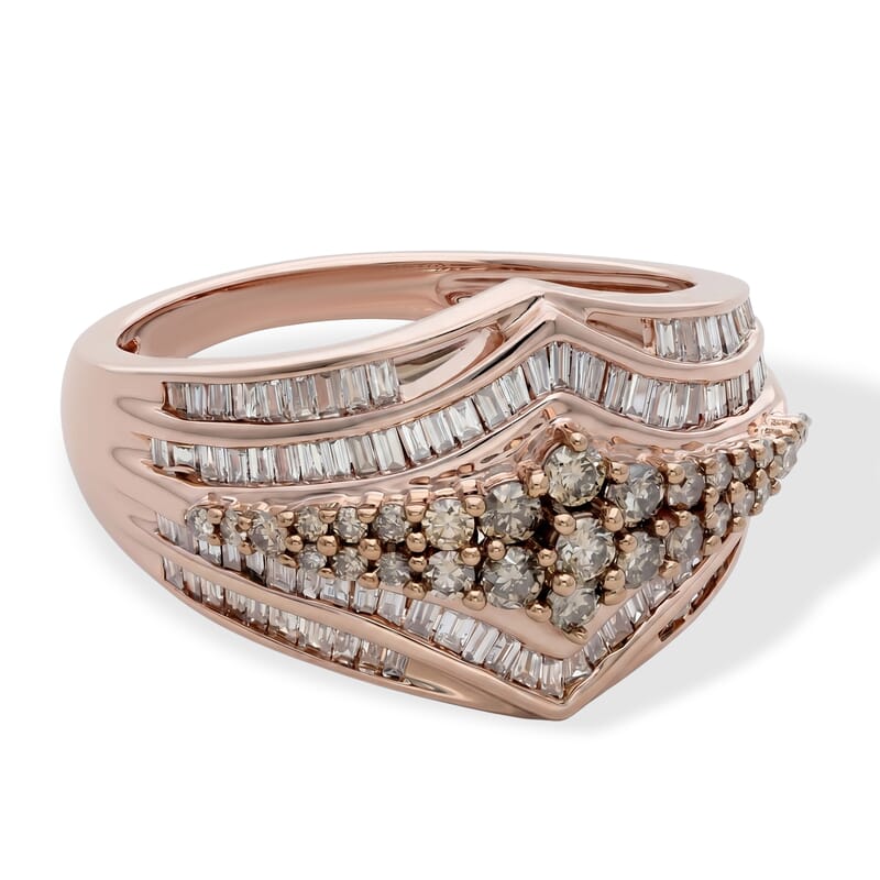 D'Joy Natural Champagne Diamond 1.00 ctw Ring in 18K Vermeil Rose Gold Over Sterling Silver (Size 7.0)