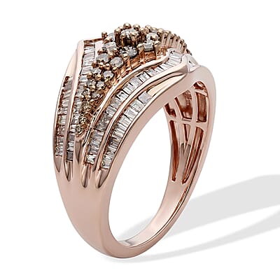 D'Joy Natural Champagne Diamond 1.00 ctw Ring in 18K Vermeil Rose Gold Over Sterling Silver (Size 8.0)