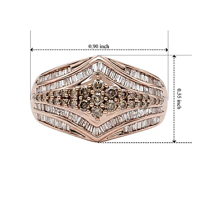 D'Joy Natural Champagne Diamond 1.00 ctw Ring in 18K Vermeil Rose Gold Over Sterling Silver (Size 8.0)