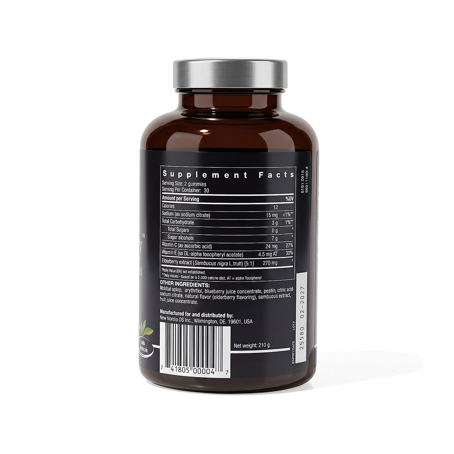 New Nordic Elderberry Vegan Gummies 60 Count- Black