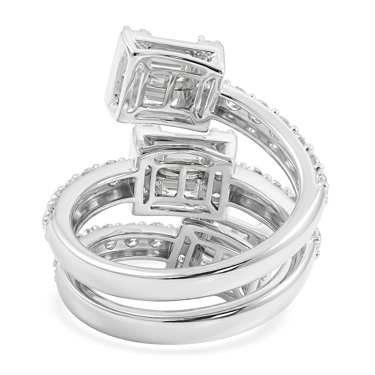 Luxuriant Lab Grown Diamond SI1 3.00 ctw Crossover Cascade Ring in Sterling Silver (Size 6.0)