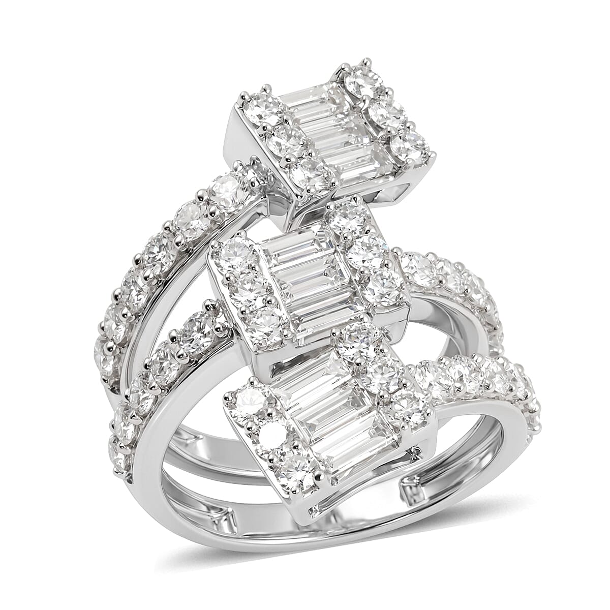 Luxuriant Lab Grown Diamond SI1 3.00 ctw Crossover Cascade Ring in Sterling Silver (Size 7.0)