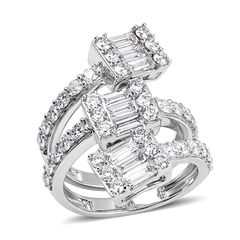 Luxuriant Lab Grown Diamond SI1 3.00 ctw Crossover Cascade Ring in Sterling Silver (Size 7.0)