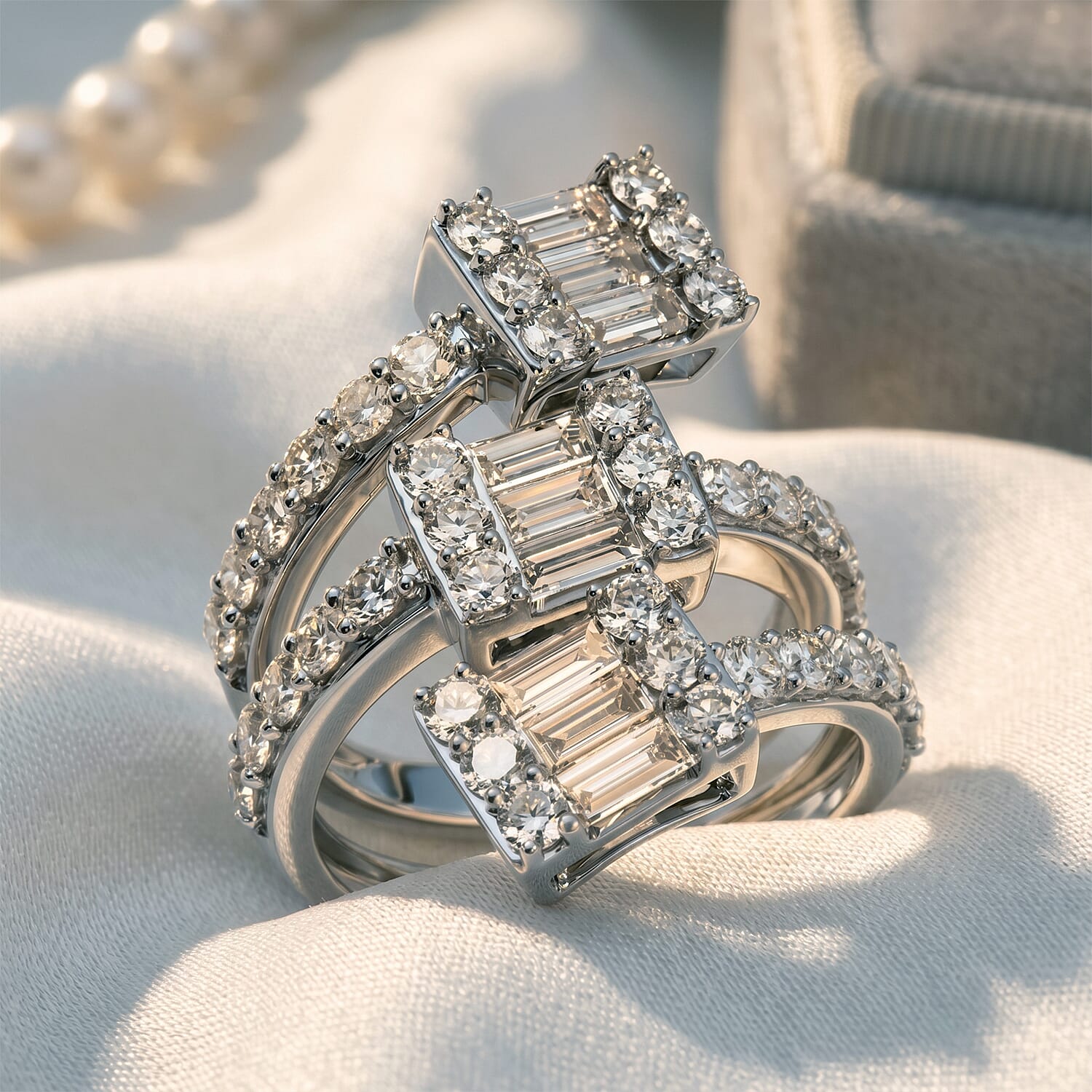 Luxuriant Lab Grown Diamond SI1 3.00 ctw Crossover Cascade Ring in Sterling Silver (Size 7.0)