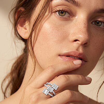Luxuriant Lab Grown Diamond SI1 3.00 ctw Crossover Cascade Ring in Sterling Silver (Size 7.0)