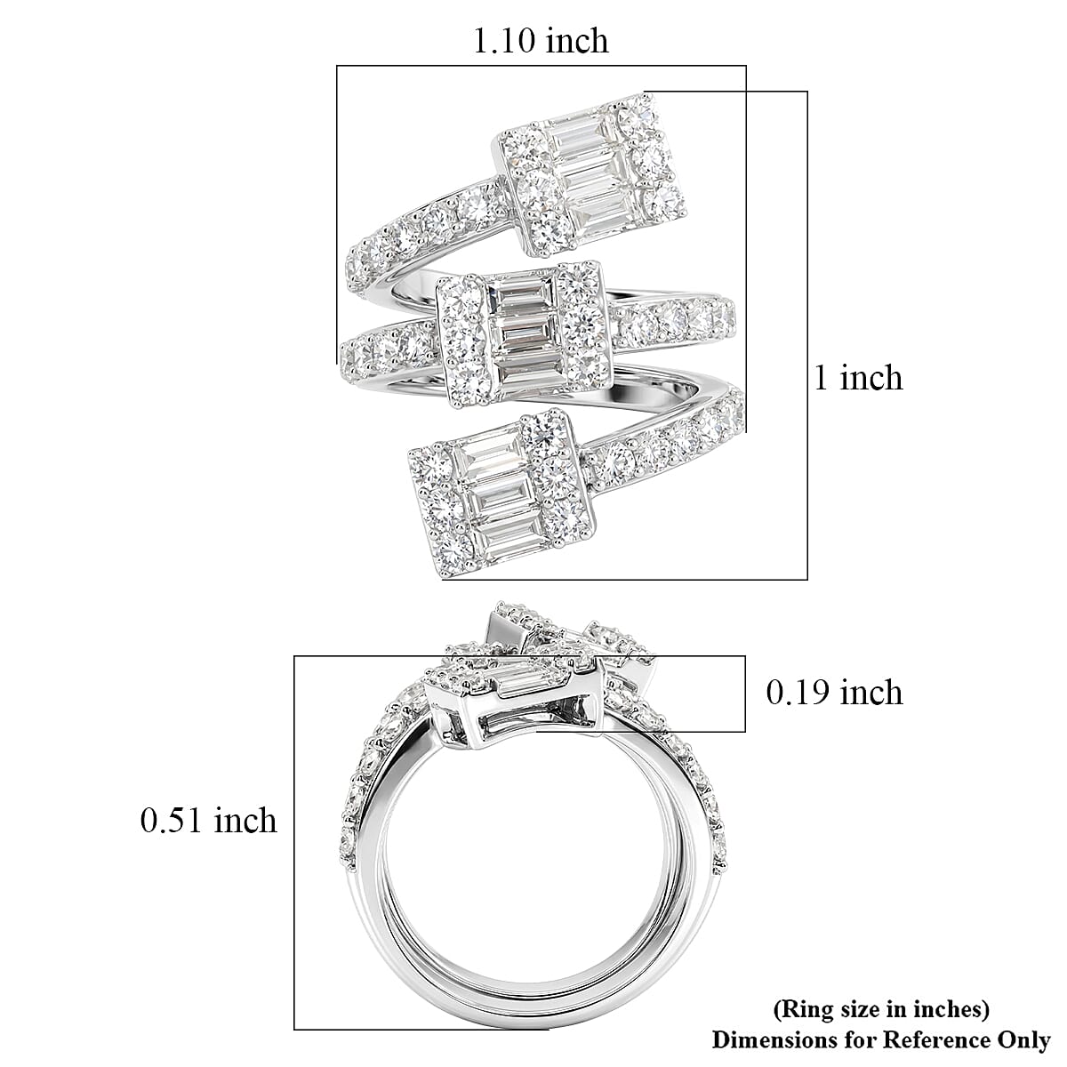 Luxuriant Lab Grown Diamond SI1 3.00 ctw Crossover Cascade Ring in Sterling Silver (Size 7.0)