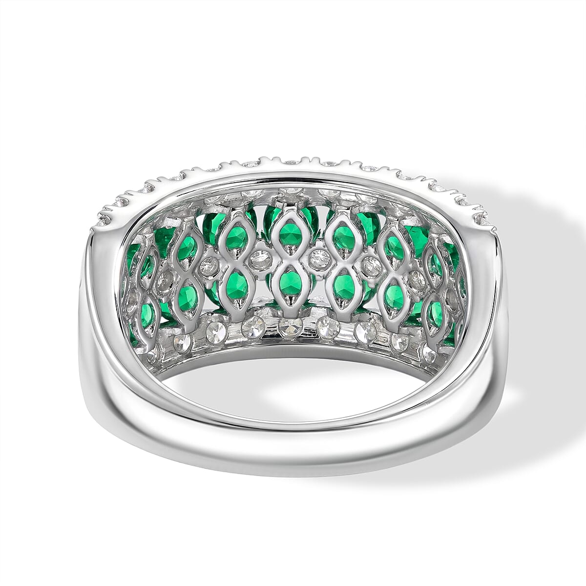Lab Grown Emerald and Luxuriant Lab Grown Diamond SI1 3.10 ctw Ring in Sterling Silver (Size 6.0) image number 4