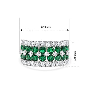 Lab Grown Emerald and Luxuriant Lab Grown Diamond SI1 3.10 ctw Ring in Sterling Silver (Size 6.0)