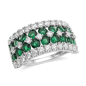 Lab Grown Emerald and Luxuriant Lab Grown Diamond SI1 3.10 ctw Ring in Sterling Silver (Size 9.0)