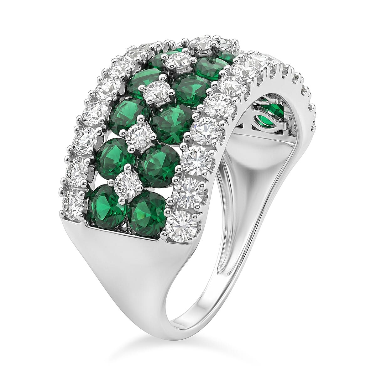 Lab Grown Emerald and Luxuriant Lab Grown Diamond SI1 3.10 ctw Ring in Sterling Silver (Size 9.0) image number 3