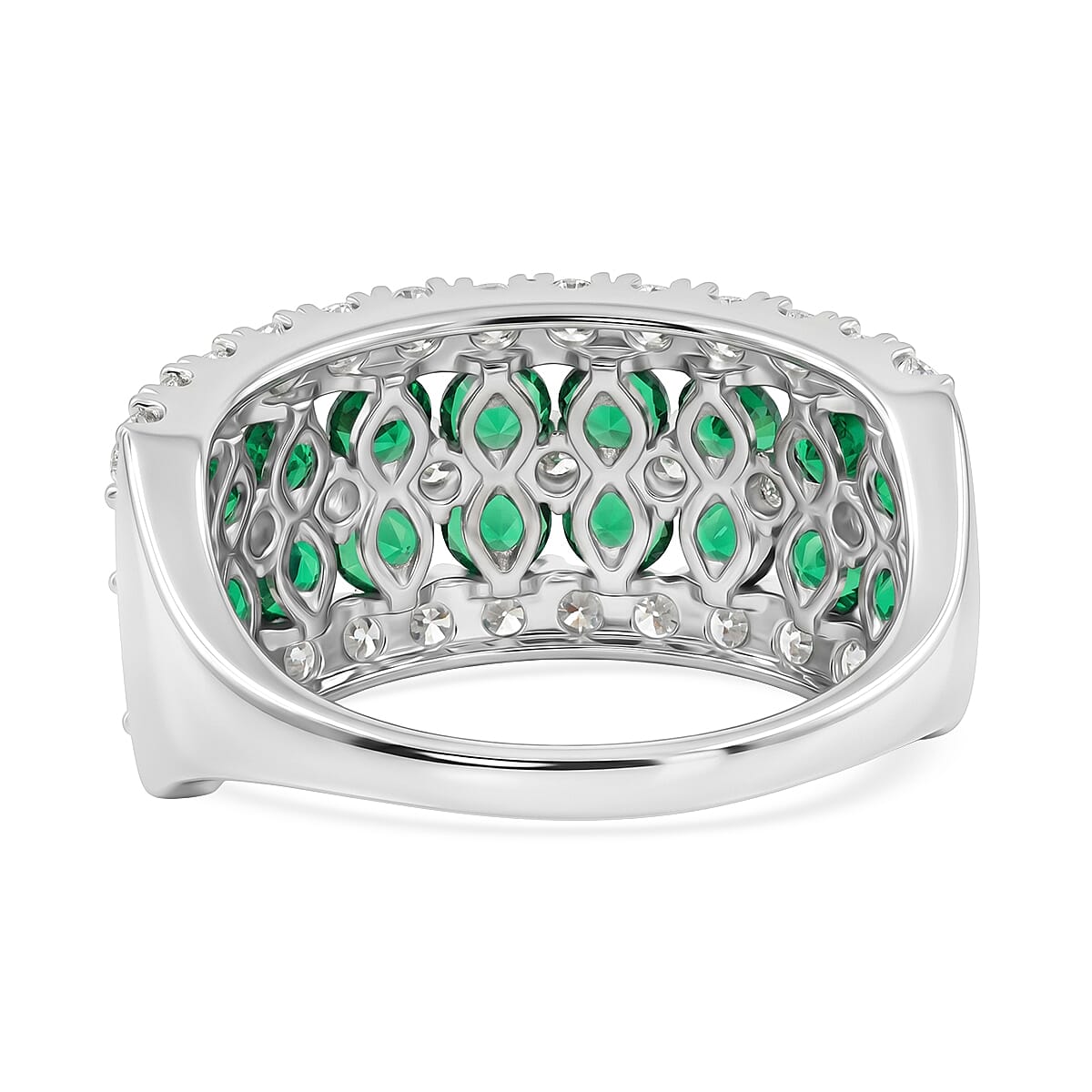 Lab Grown Emerald and Luxuriant Lab Grown Diamond SI1 3.10 ctw Ring in Sterling Silver (Size 9.0) image number 4