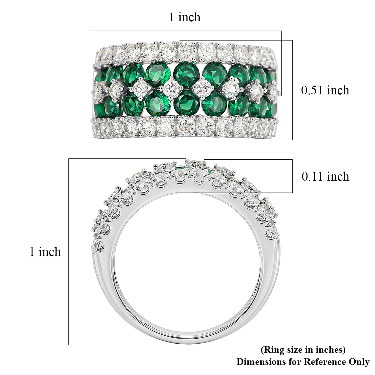 Lab Grown Emerald and Luxuriant Lab Grown Diamond SI1 3.10 ctw Ring in Sterling Silver (Size 9.0) image number 5