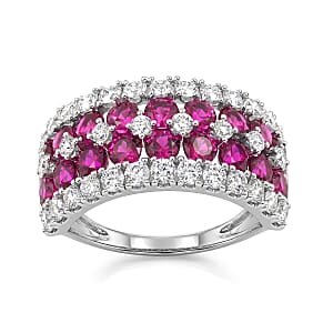 Lab Grown Ruby and Luxuriant Lab Grown Diamond SI1 3.85 ctw Ring in Sterling Silver (Size 10.0)