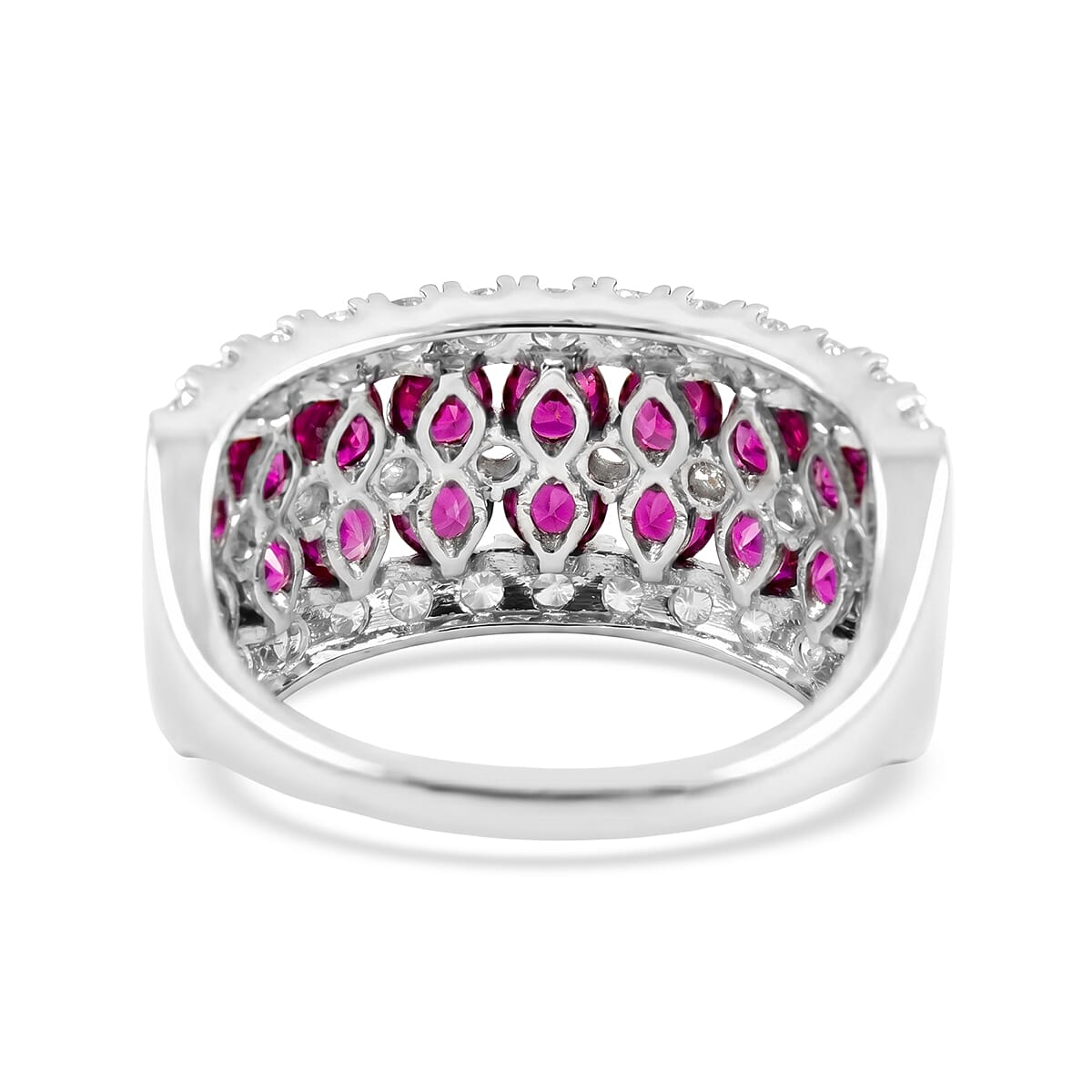 Lab Grown Ruby and Luxuriant Lab Grown Diamond SI1 3.85 ctw Ring in Sterling Silver (Size 10.0) image number 4