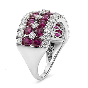 Lab Grown Ruby and Luxuriant Lab Grown Diamond SI1 3.85 ctw Ring in Sterling Silver (Size 7.0)