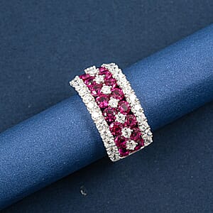 Lab Grown Ruby and Luxuriant Lab Grown Diamond SI1 3.85 ctw Ring in Sterling Silver (Size 8.0)
