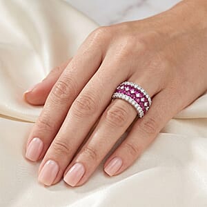 Lab Grown Ruby and Luxuriant Lab Grown Diamond SI1 3.85 ctw Ring in Sterling Silver (Size 9.0)