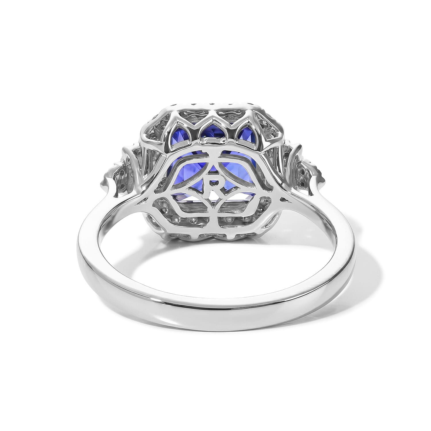 Certified & Appraised Rhapsody Asscher Cut AAAA Tanzanite and Diamond E-F VS 3.75 ctw Ring in 950 Platinum (Size 6.0) 6.85 Grams