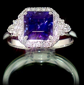 Certified & Appraised Rhapsody Asscher Cut AAAA Tanzanite and Diamond E-F VS 3.75 ctw Ring in 950 Platinum (Size 7.0) 6.85 Grams